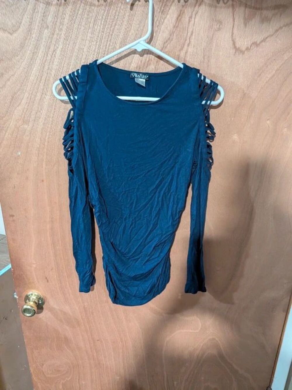 Venus Navy blue Long sleeve top with peekaboo shoulders size small